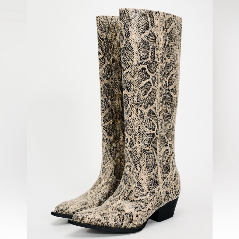 Zara Snakeskin Knee-High Boots - Picture 2 of 13